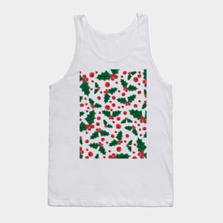 Mistletoe berries and twigs pattern on white background Christmas holiday festival Tank Top